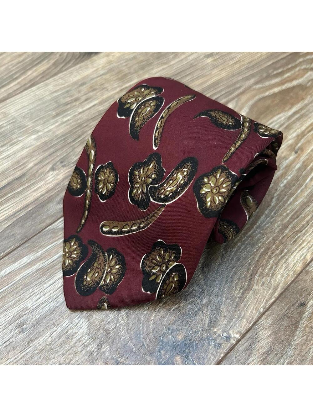 Givenchy Monsieur Silk Tie Paisley Maroon Beige USA Vintage Wide